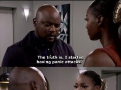 DNA results reveal Mdala is the father of Thlogi’s unborn child on Scandal! Makoma Mohale (Tlhogi) and James Sithole (Mdala)